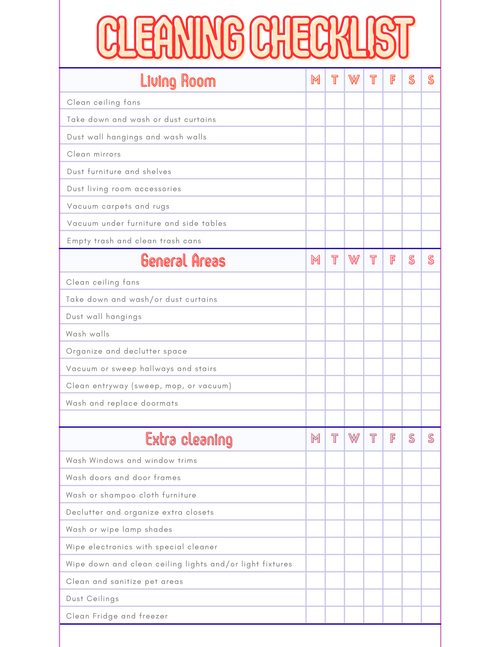 Cleaning checklist